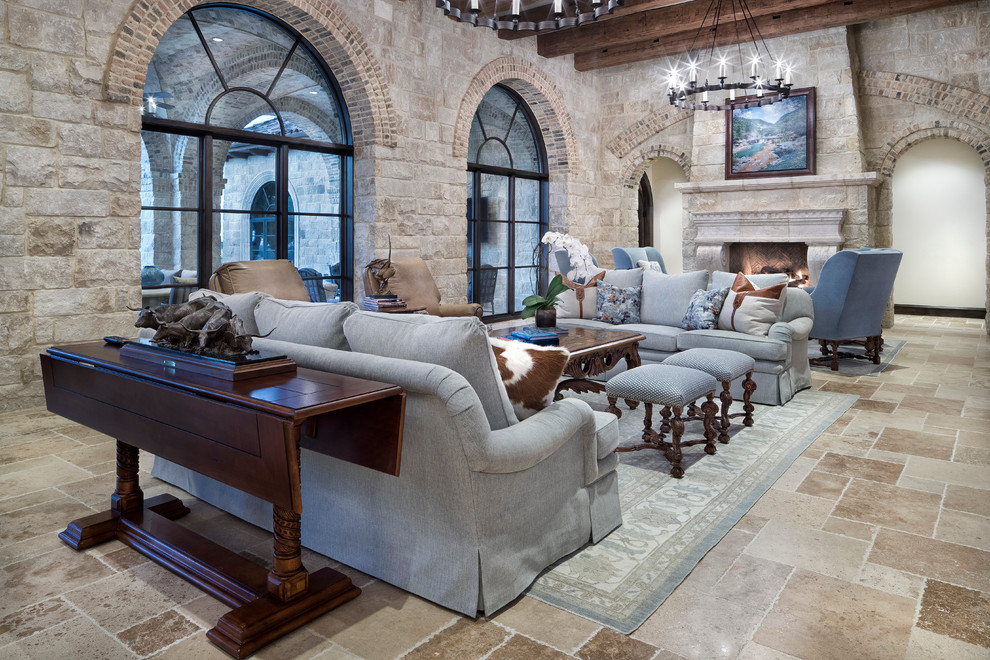 Photo of a large mediterranean open plan living room in Austin.