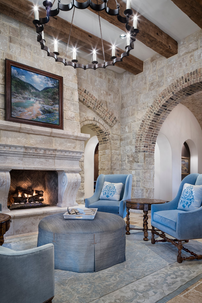 Design ideas for a large mediterranean formal open plan living room in Austin.