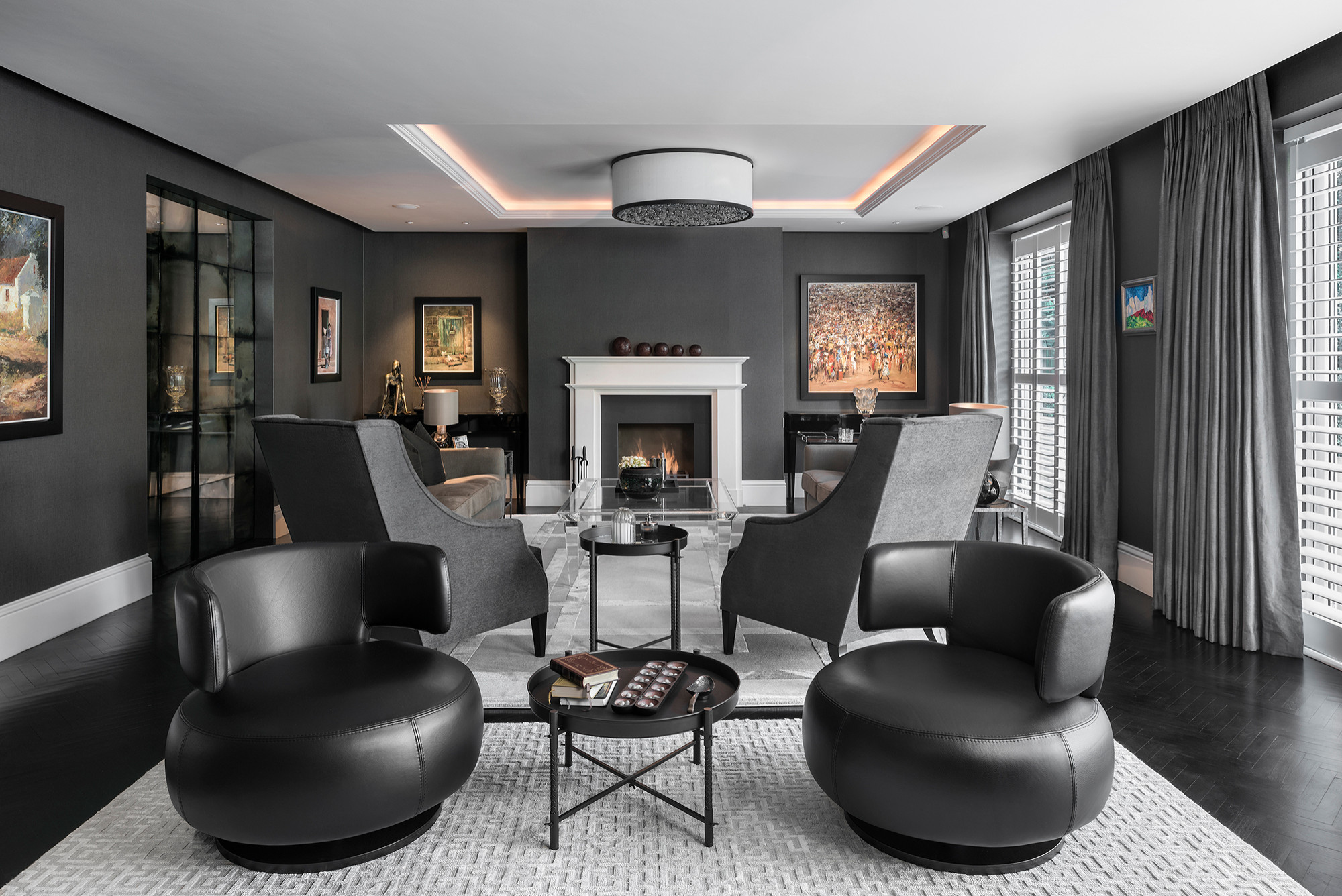 75 Gray Black Floor Living Room Ideas