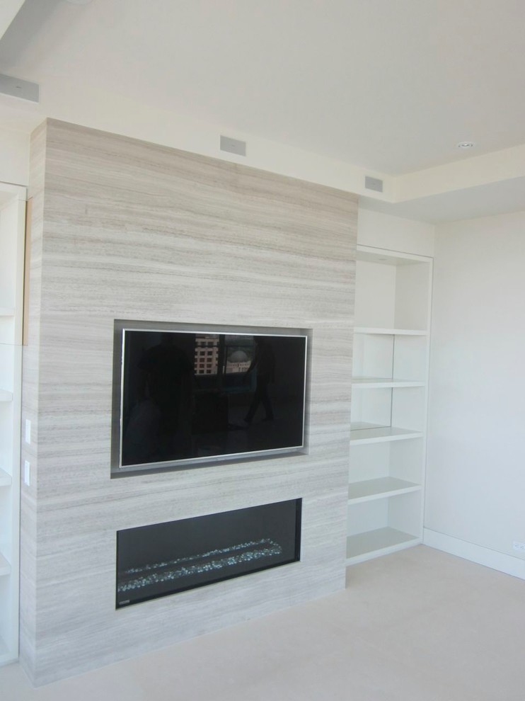 Recessed TV above Fireplace Modern Living Room Toronto by Cloud