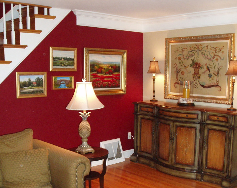 Red Traditional Living Room Traditional Living Room Philadelphia by down2earth Interior