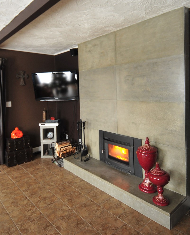 Refacing An Existing Fireplace Surround With Modern Concrete Tiles Contemporary Living Room Vancouver By Mode Houzz Modern Concrete Tiles, How To Reface A Fireplace Surround And Hearth
