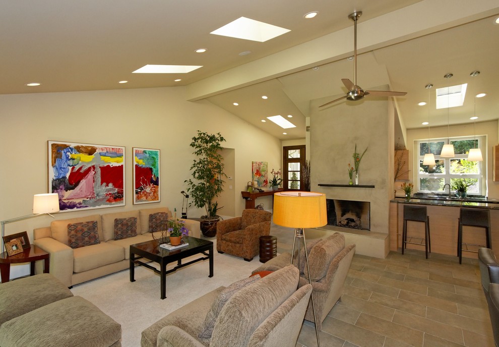 Photo of a medium sized classic formal open plan living room in Sacramento with beige walls and slate flooring.