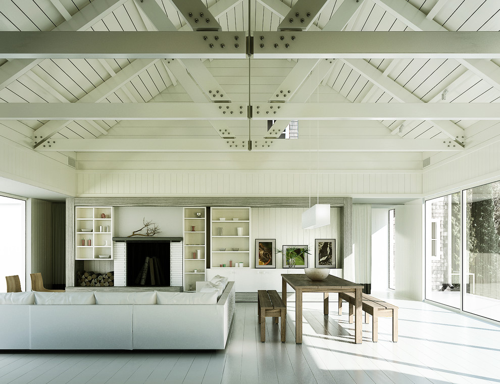 Mittelgroßes Skandinavisches Wohnzimmer mit weißer Wandfarbe in Sonstige