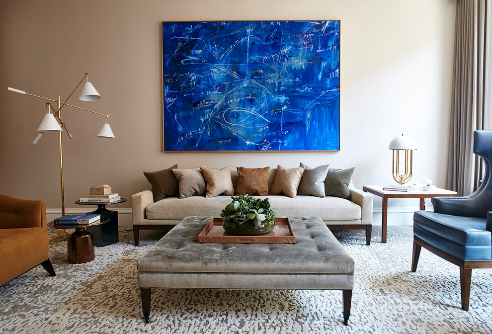 Mid-century modern living room photo in New York