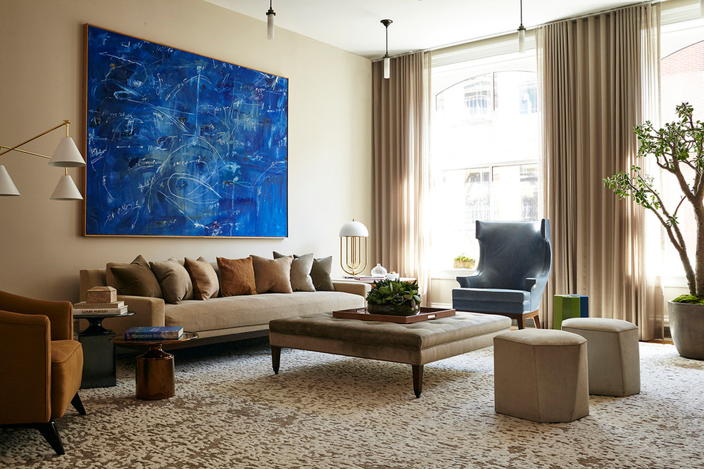Inspiration for a transitional formal living room remodel in New York with beige walls