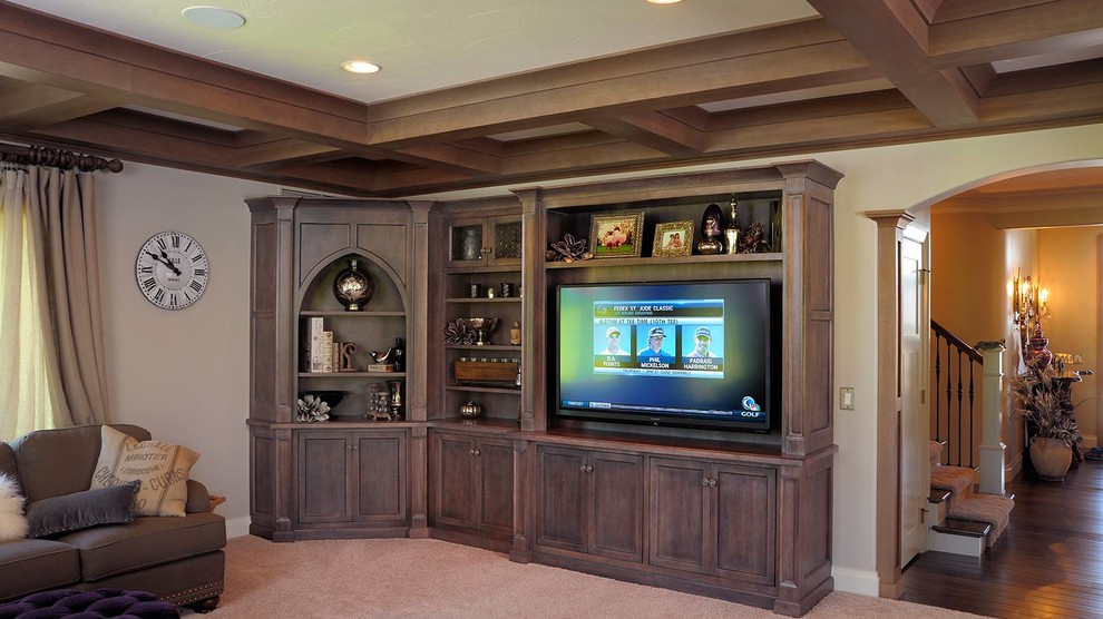 Example of a transitional living room design in Cleveland