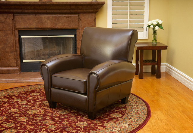 Ridgemark Chocolate Brown Leather Chair, Modern Leather Chairs For Living Room