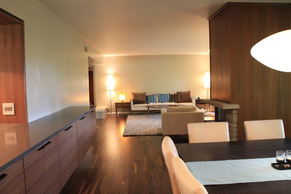 Пример оригинального дизайна: гостиная комната среднего размера в стиле модернизм