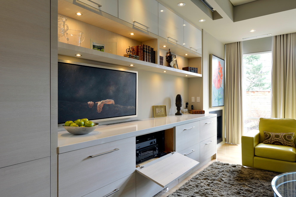 Ispirazione per un soggiorno moderno di medie dimensioni con pareti beige
