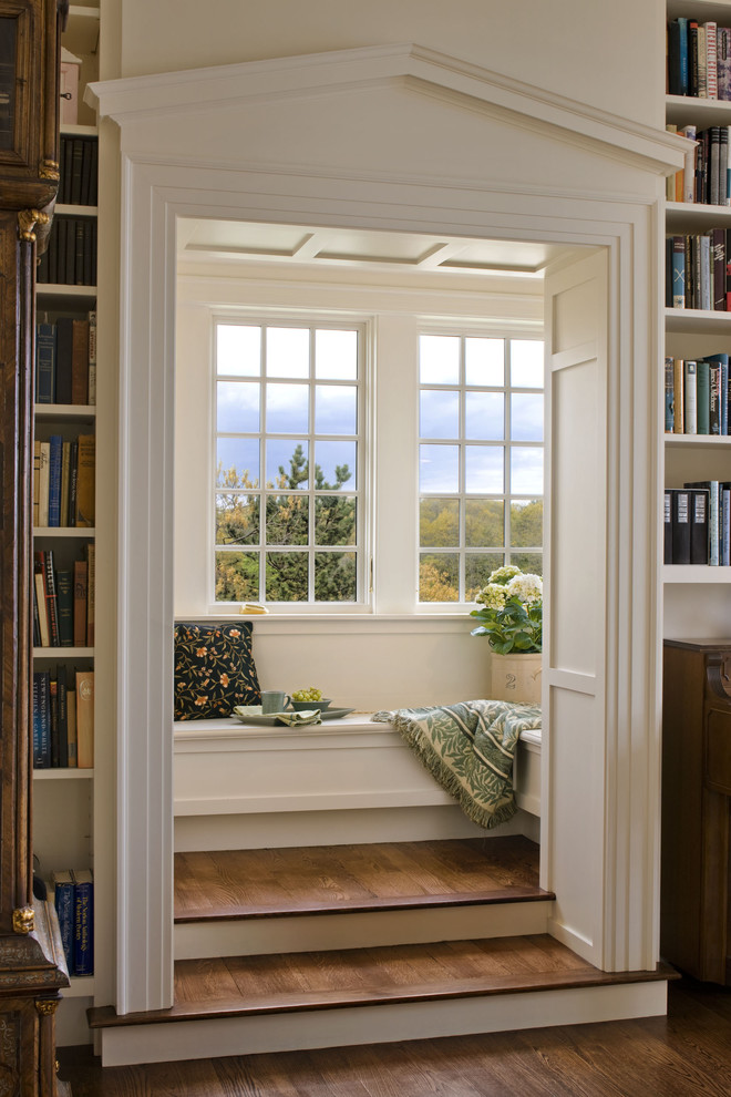 Living room library - victorian living room library idea in Boston