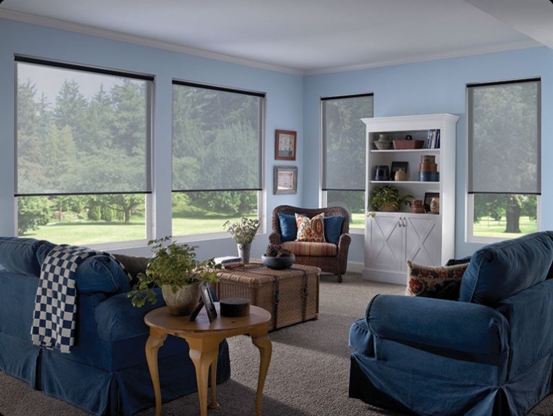 Пример оригинального дизайна: парадная, изолированная гостиная комната среднего размера в стиле неоклассика (современная классика) с синими стенами, ковровым покрытием и бежевым полом без камина, телевизора