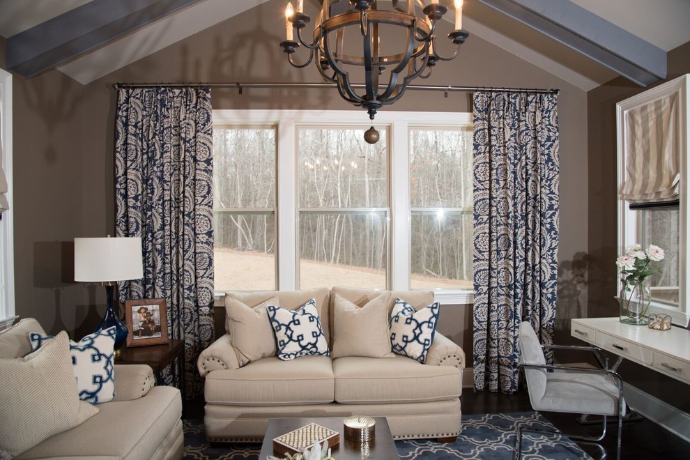 Example of a mid-sized transitional formal dark wood floor living room design in Atlanta with gray walls