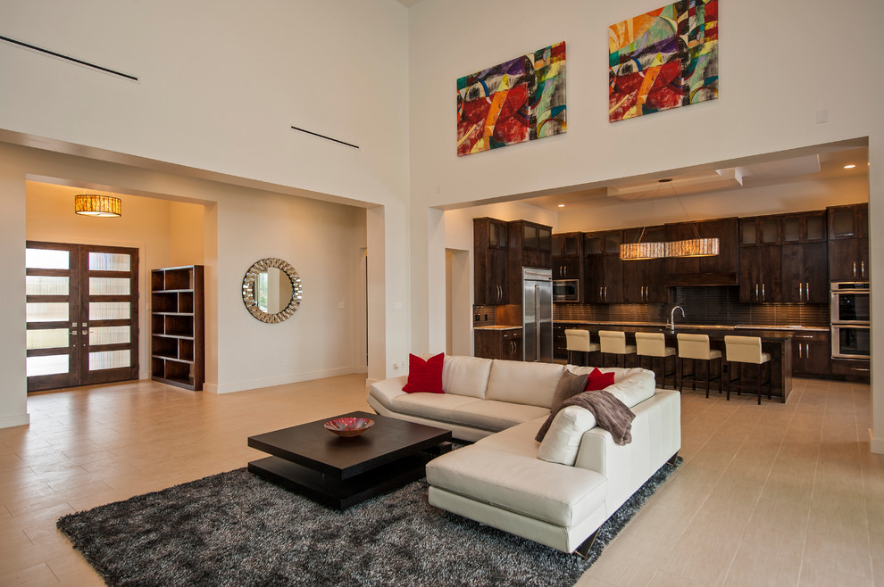 Example of a huge transitional open concept living room design in Austin