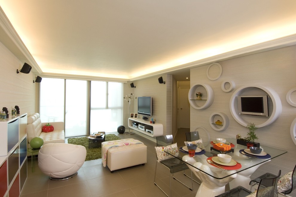 Photo of a medium sized modern open plan living room in Hong Kong.