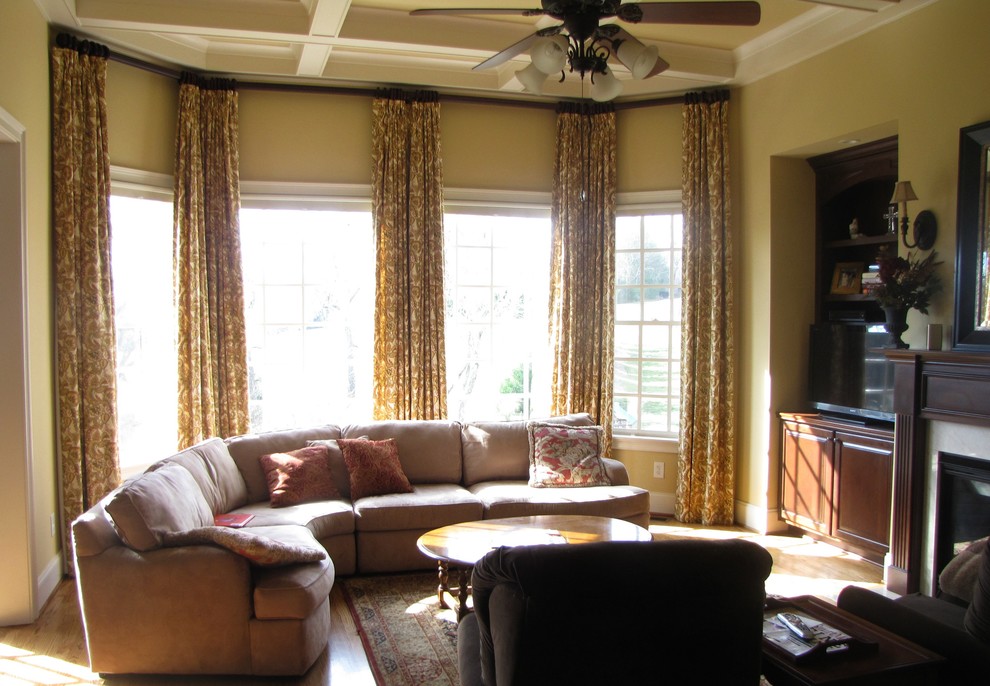 Rust, gold, & green floral linen curtain panels Traditional Living