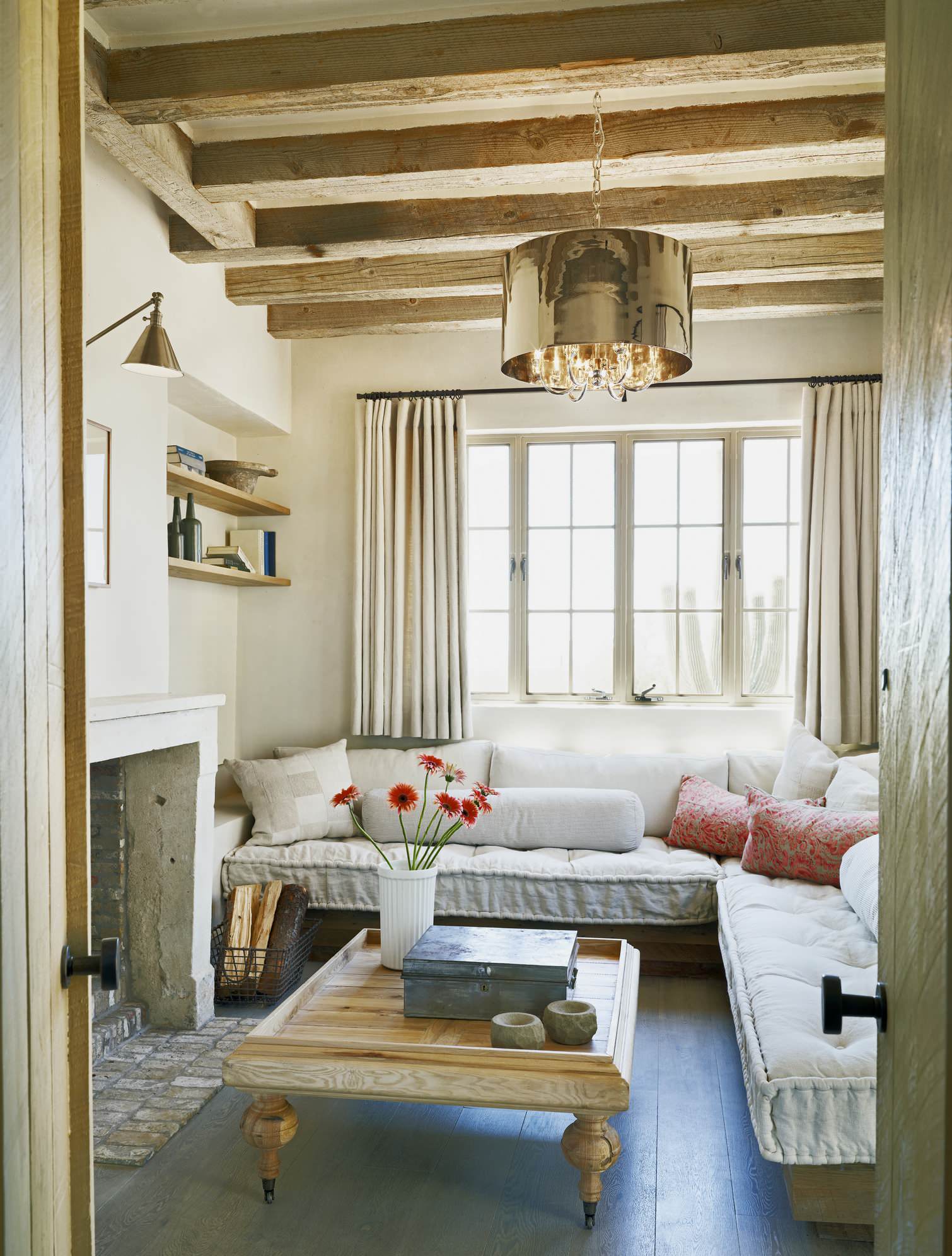 living rooms with beige walls on Rustic Eclectic Farmhouse Mediterranean Living Room Phoenix By David Michael Miller Associates Houzz