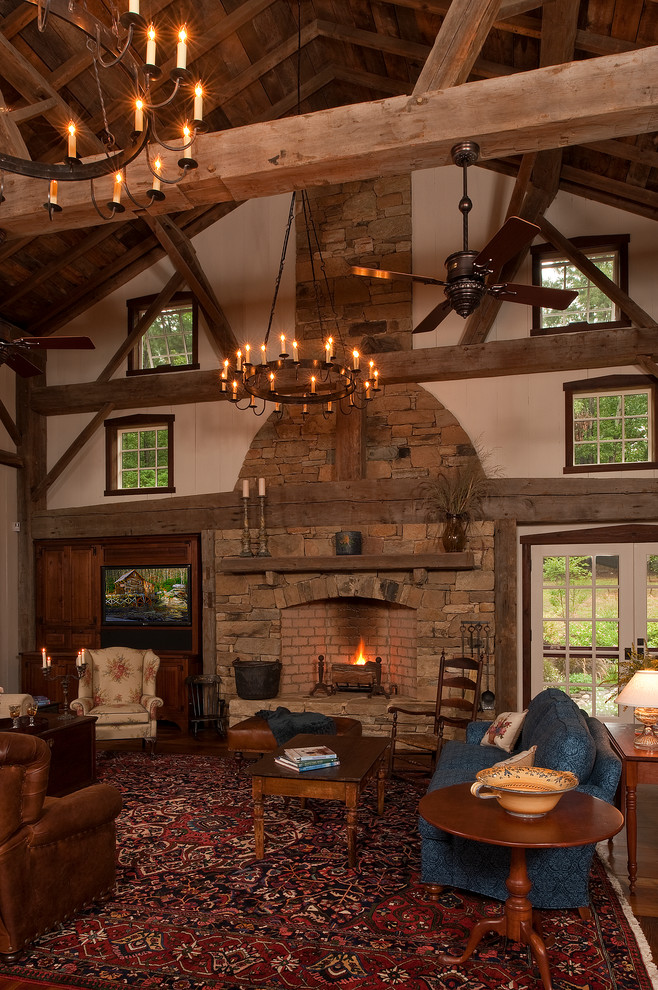 Example of a mountain style living room design in Raleigh