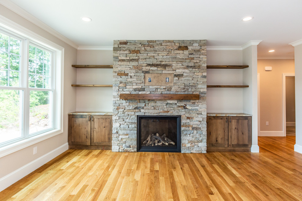 Rustic Ledge Stone Fireplace, Knotty Alder Mantle - Craftsman - Living ...