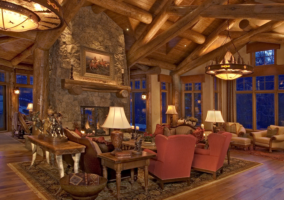 Traditional Living Room Denver, Log Cabin Living Room Ideas