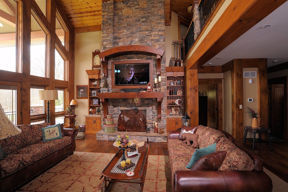 Example of a mountain style living room design in Cleveland