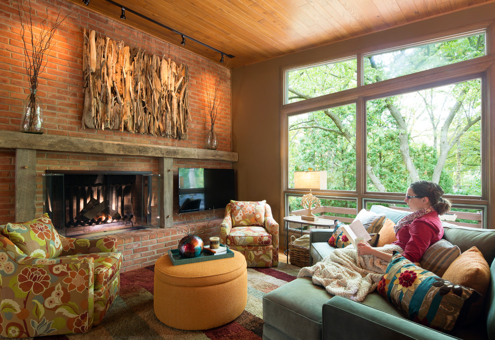 Example of a mountain style living room design in Chicago