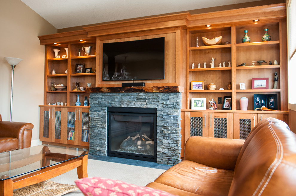 Design ideas for a rustic living room in Edmonton.