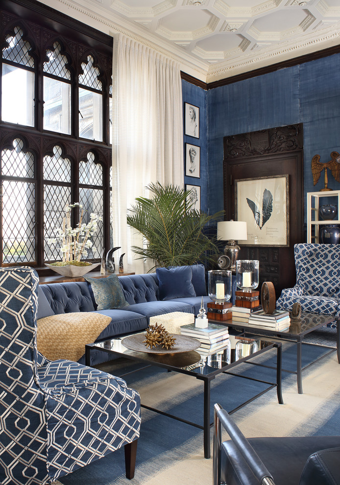 Foto di un soggiorno tradizionale con pareti blu