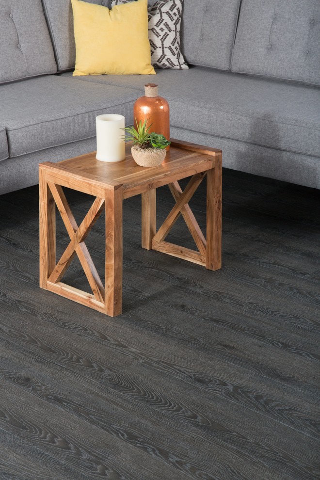 Inspiration for a contemporary living room in San Diego with vinyl flooring.