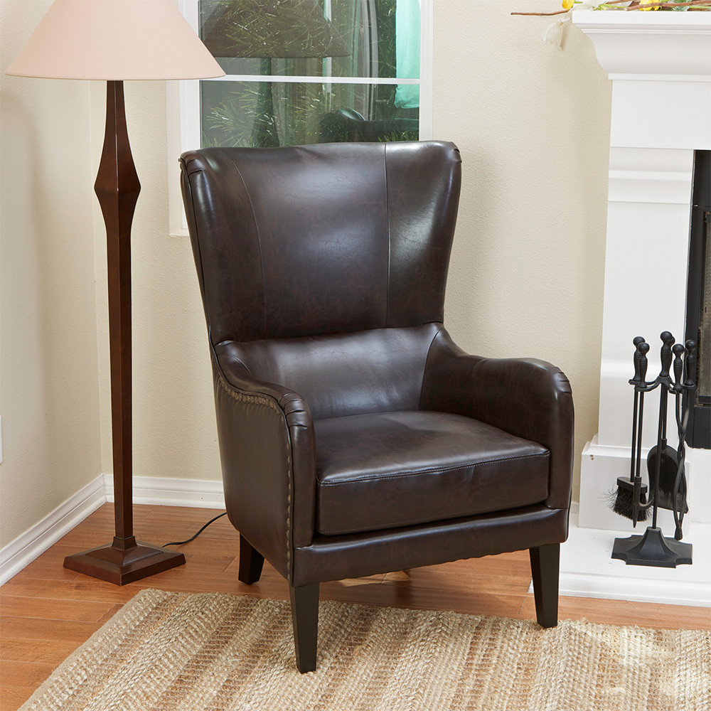 Empierre Brown Leather Club Chair & Ottoman Footstool Set w/ Nailhead  Accents - Modern - Living Room - Los Angeles - by GDFStudio