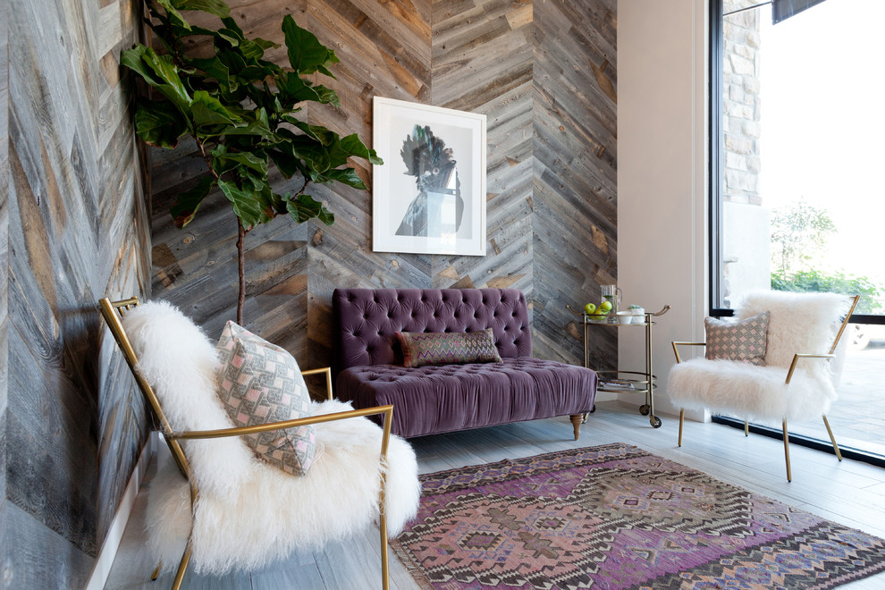 Пример оригинального дизайна: парадная гостиная комната в современном стиле с ковром на полу