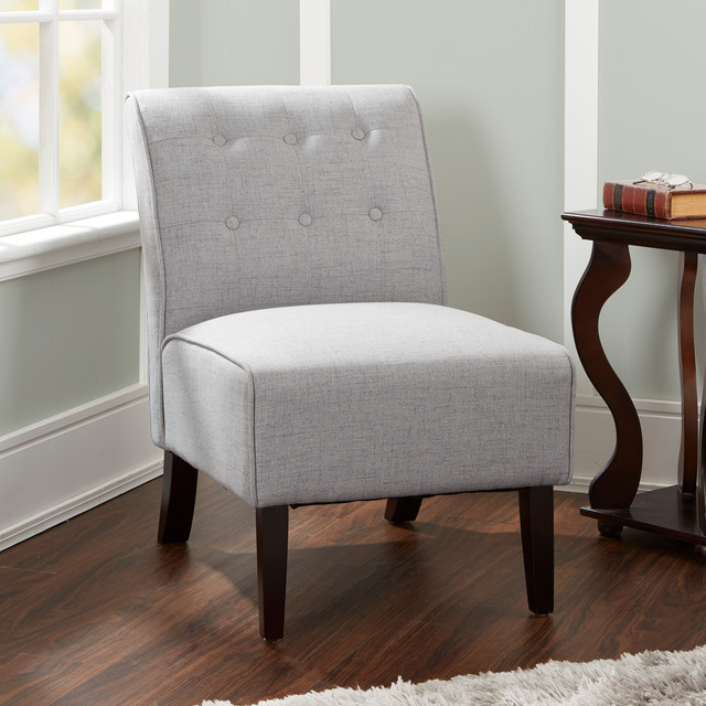 Samantha Tufted Accent Chair With Sleigh Back, Dark Gray, Light Gray