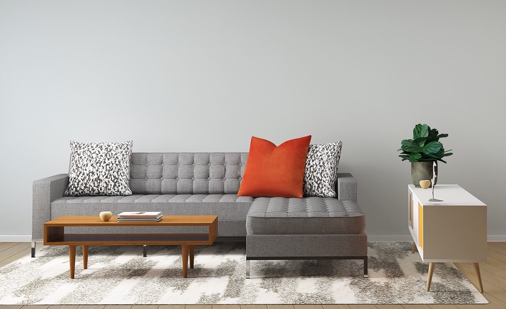 Ispirazione per un piccolo soggiorno moderno chiuso con pareti grigie e parquet chiaro
