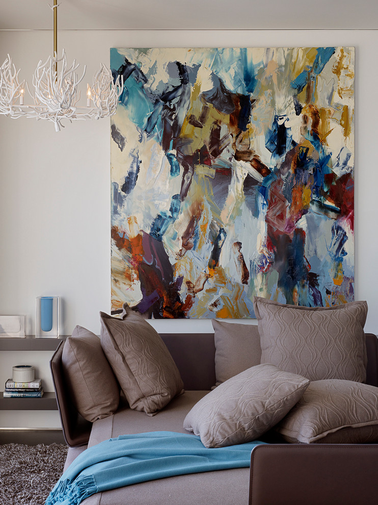 Immagine di un soggiorno contemporaneo con sala formale e pareti beige