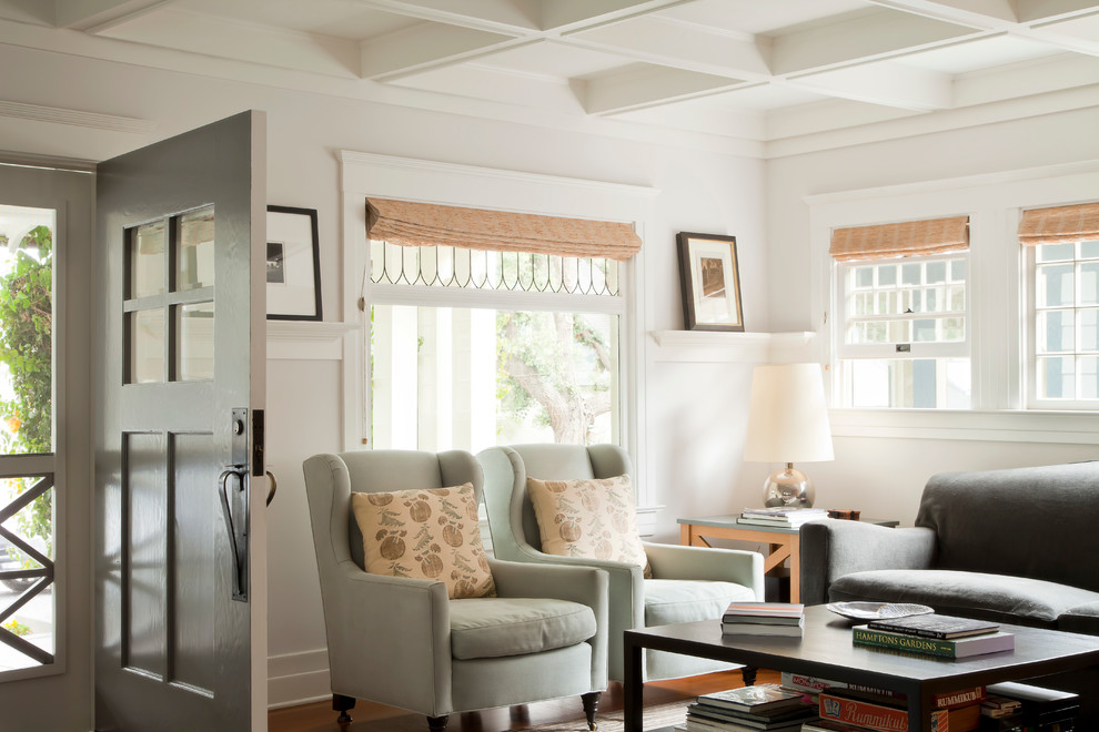 Inspiration for a mid-sized coastal enclosed living room remodel in Los Angeles with white walls