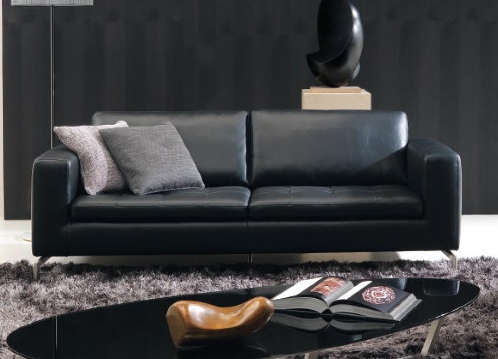 Esempio di un piccolo soggiorno contemporaneo con pareti nere e pavimento con piastrelle in ceramica