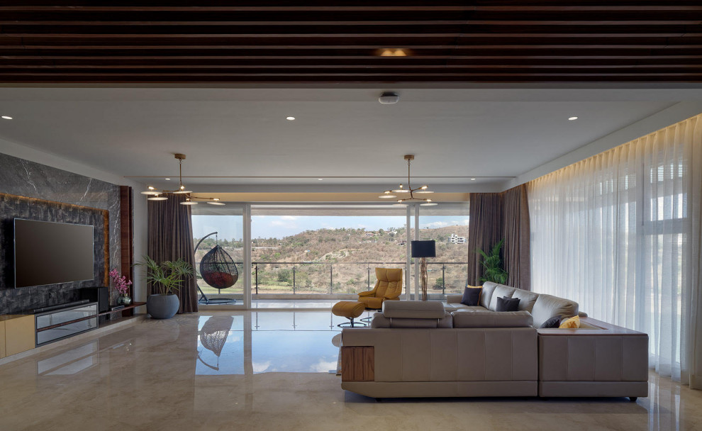 Photo of a modern living room in Pune.