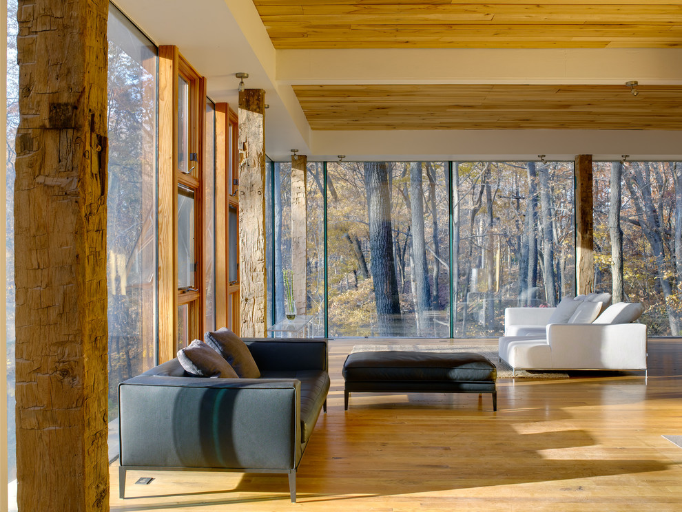 Minimalist medium tone wood floor living room photo in Cincinnati