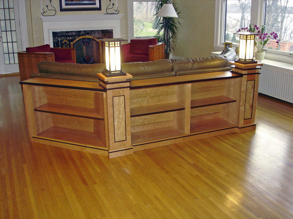 Sectional cherry shelving Traditional Living Room Minneapolis
