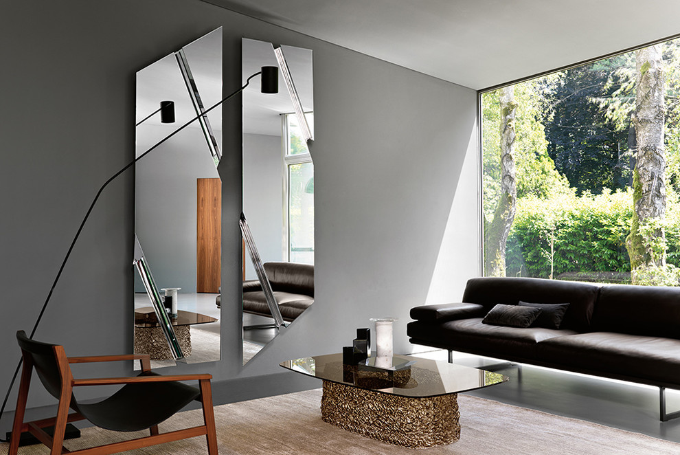 Idéer för ett stort modernt separat vardagsrum, med ett finrum, grå väggar och klinkergolv i porslin