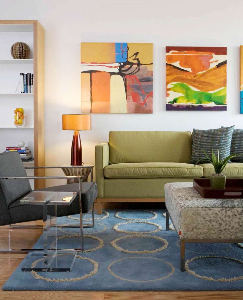 Inspiration for an eclectic living room remodel in DC Metro with white walls