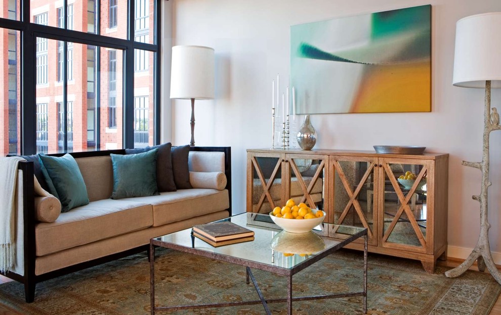 Photo of a classic living room in DC Metro with white walls.