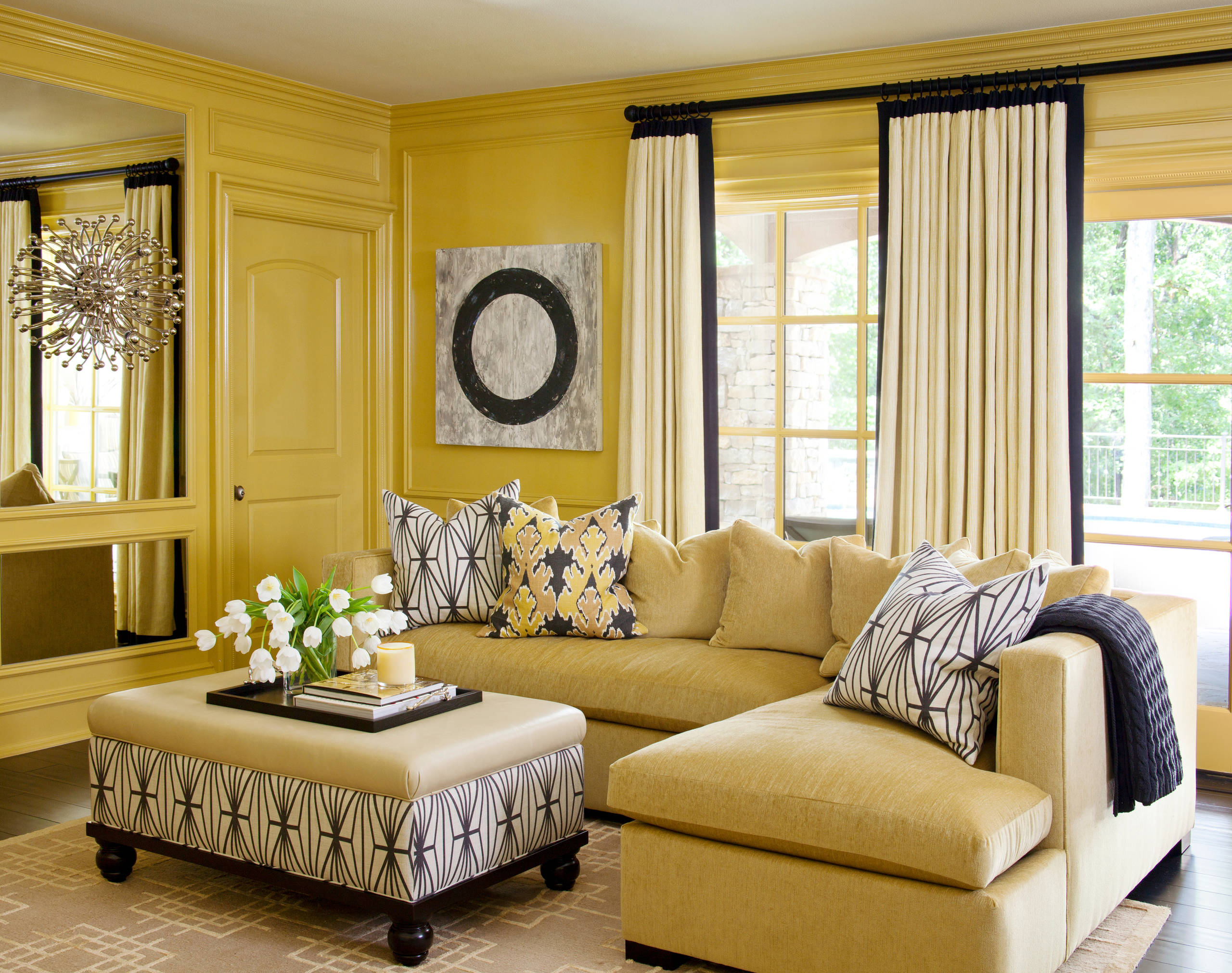 75 Yellow Living Room with a Wall-Mounted TV Ideas You\'ll Love ...