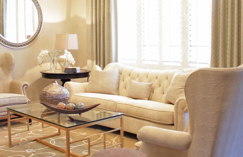 Example of a classic living room design in Orlando with beige walls