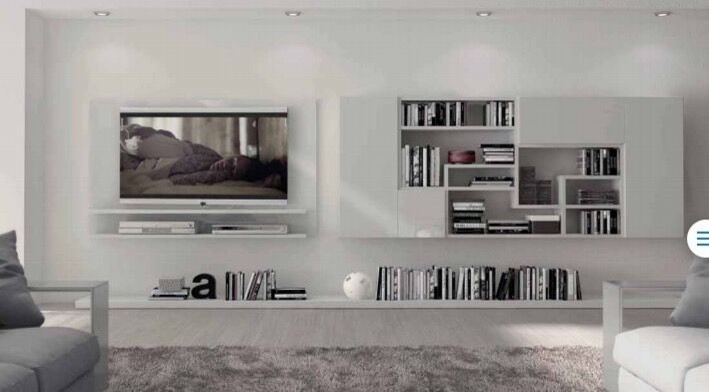 Foto di un soggiorno moderno di medie dimensioni e aperto con sala formale, pareti bianche, pavimento in cemento, parete attrezzata e pavimento grigio