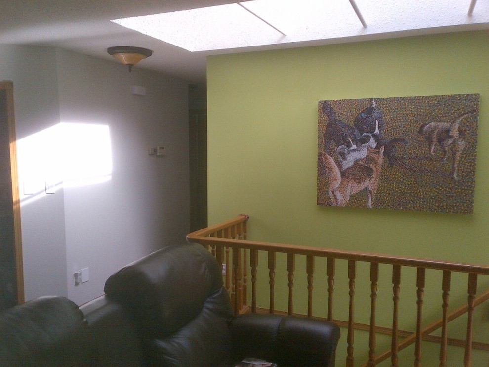 Photo of a contemporary living room in Edmonton with green walls.