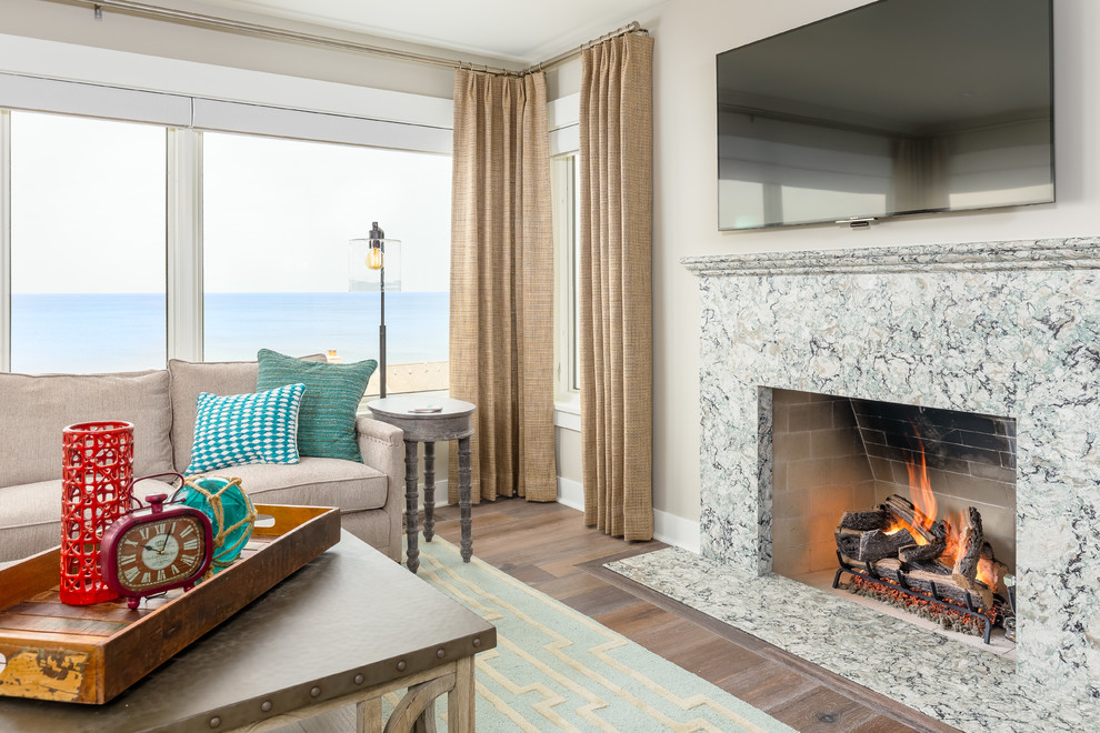 Inspiration for a coastal living room in Grand Rapids.