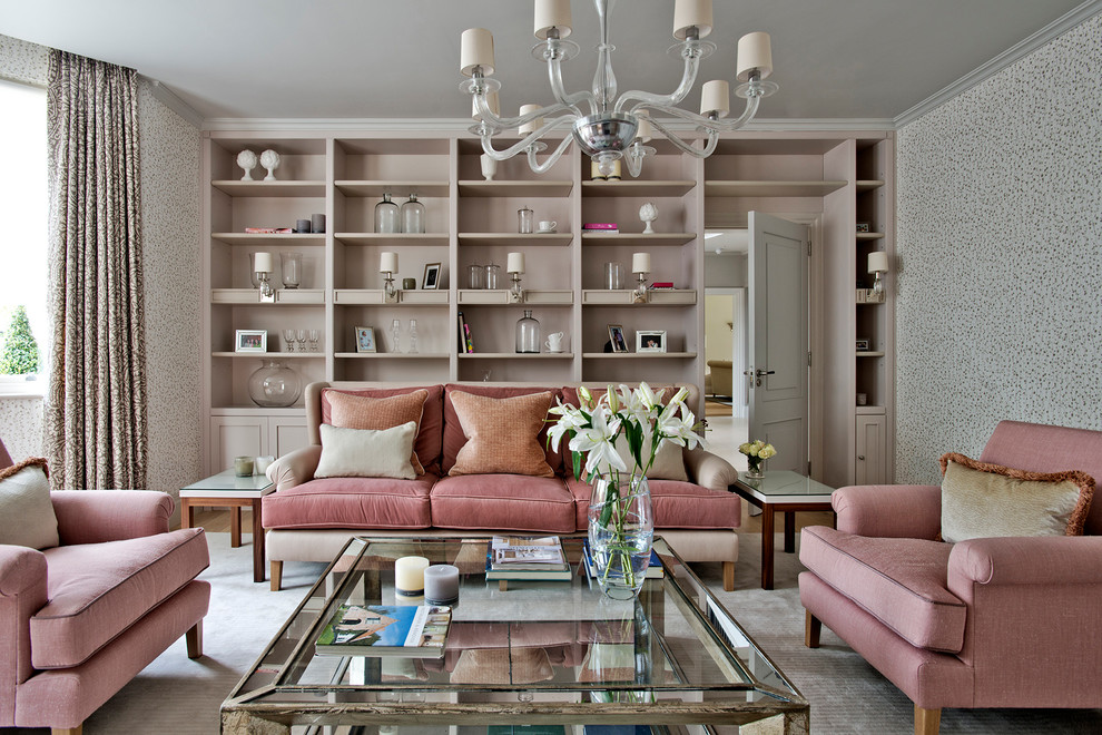 Inspiration for a large contemporary enclosed and formal living room remodel in Gloucestershire with multicolored walls