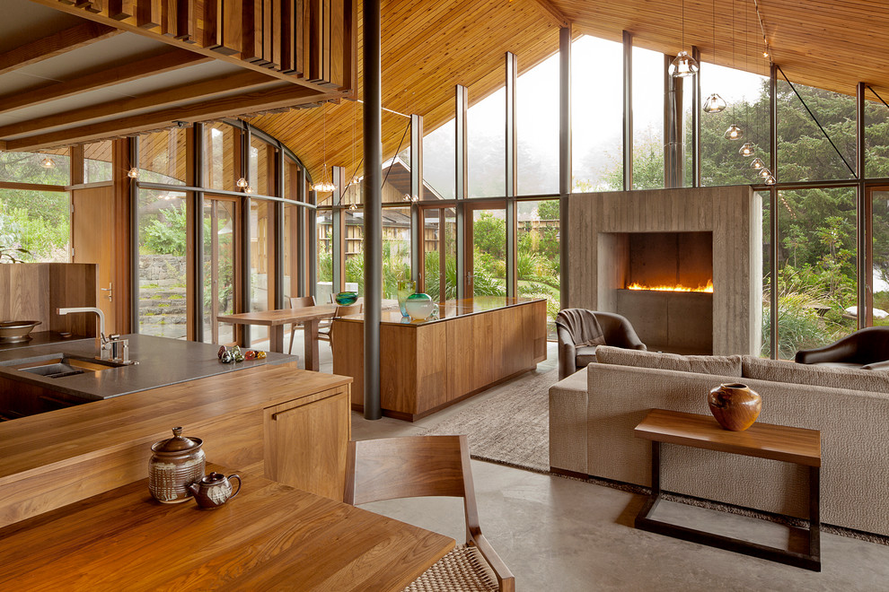 Inspiration for a contemporary open concept living room remodel in Portland
