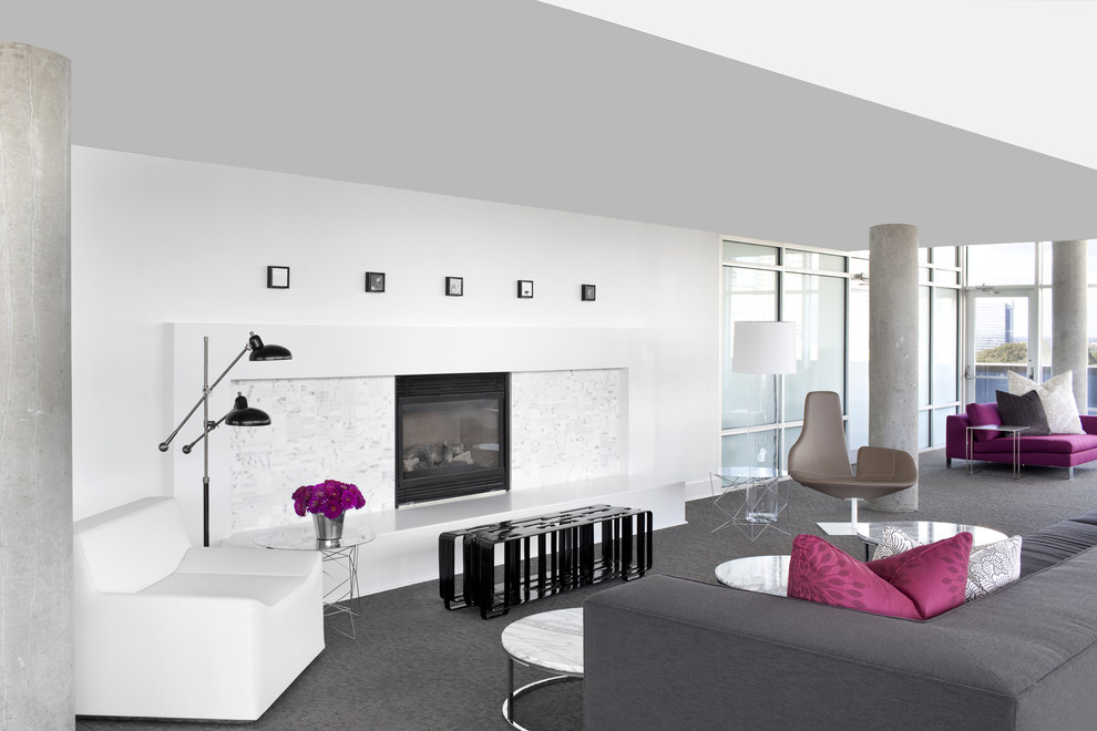 Inspiration for a contemporary gray floor living room remodel in Atlanta with white walls
